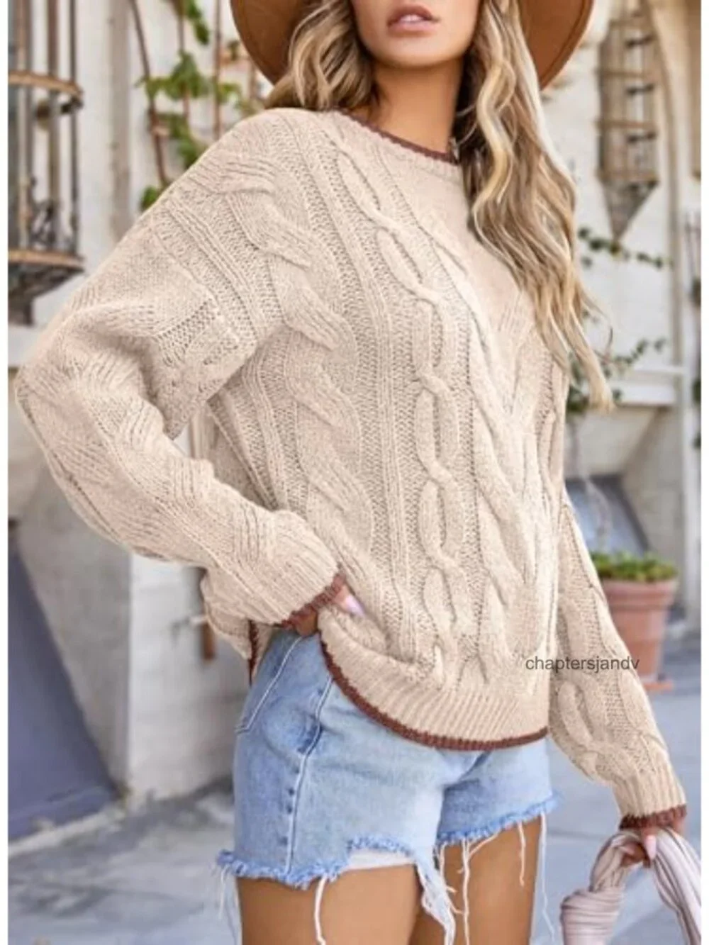 Cable Knit Chunky Pullover Sweater Crewneck Long Sleeve